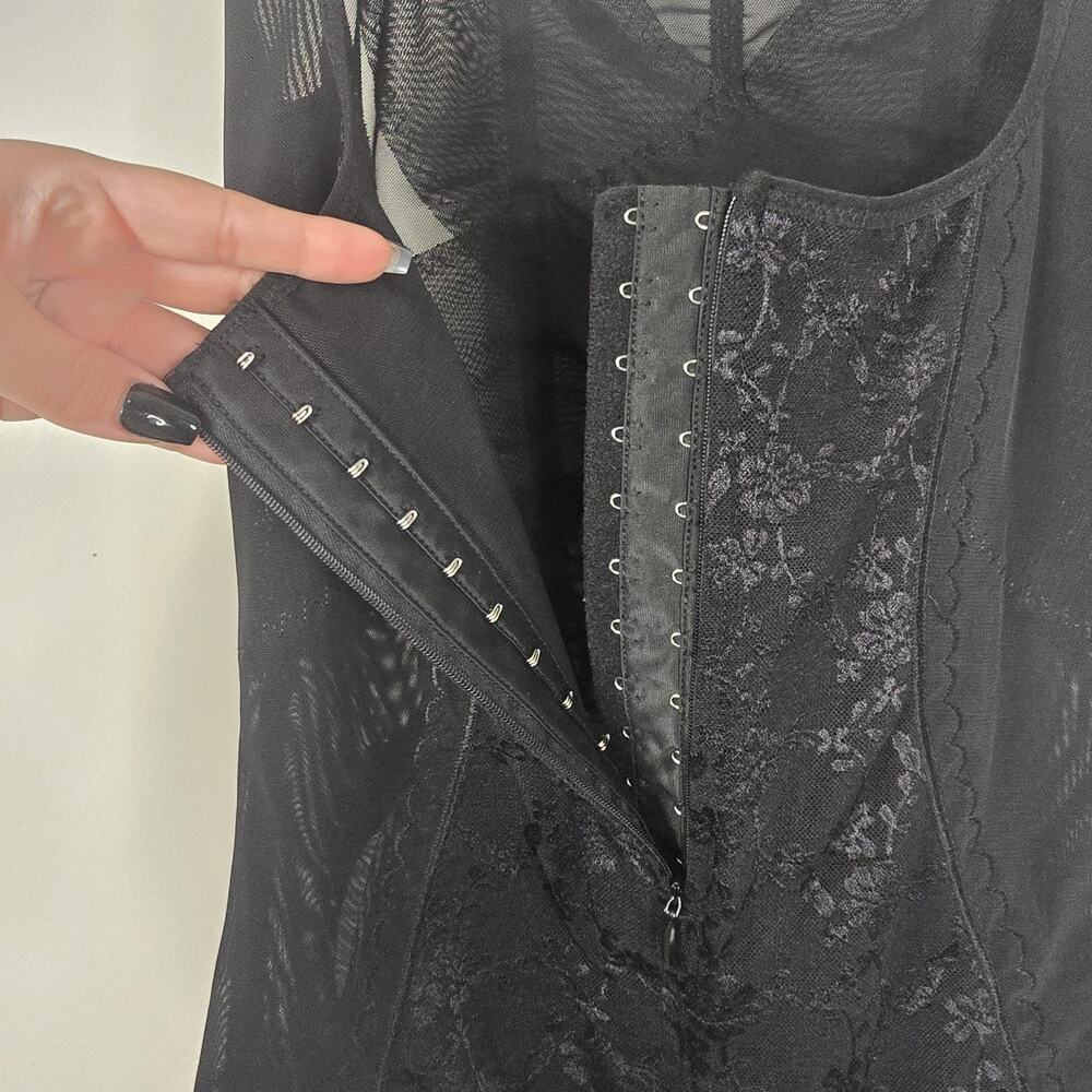 FRANATO Bodysuit Shapewear Women 2XL Black Mesh Floral Front Zip Corselette Faja - Picture 8 of 9
